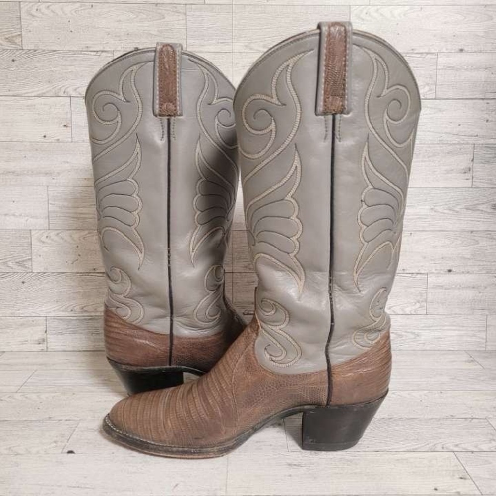 Vintage Dan Post Western Exotic Gray Lizard Leather Cowboy Boots Women’s 7 C - Picture 5 of 9